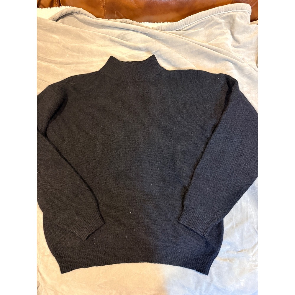 Lise J. Black Lambswool Angora Blend Mock Neck Sweater XL Long Sleeve Pullover